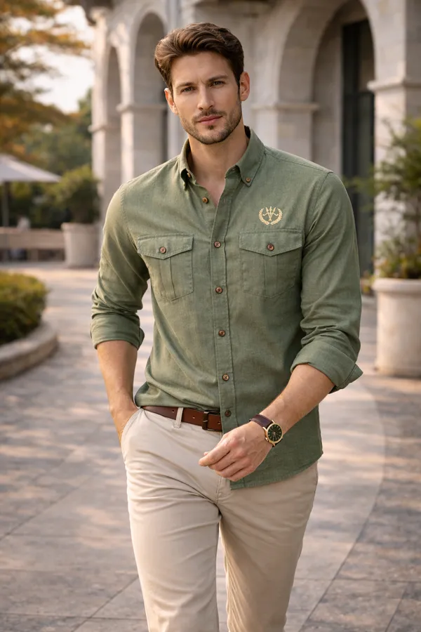 Olive_Green_Cotton_Linen_Regular_Fit_Shirt_For_Men