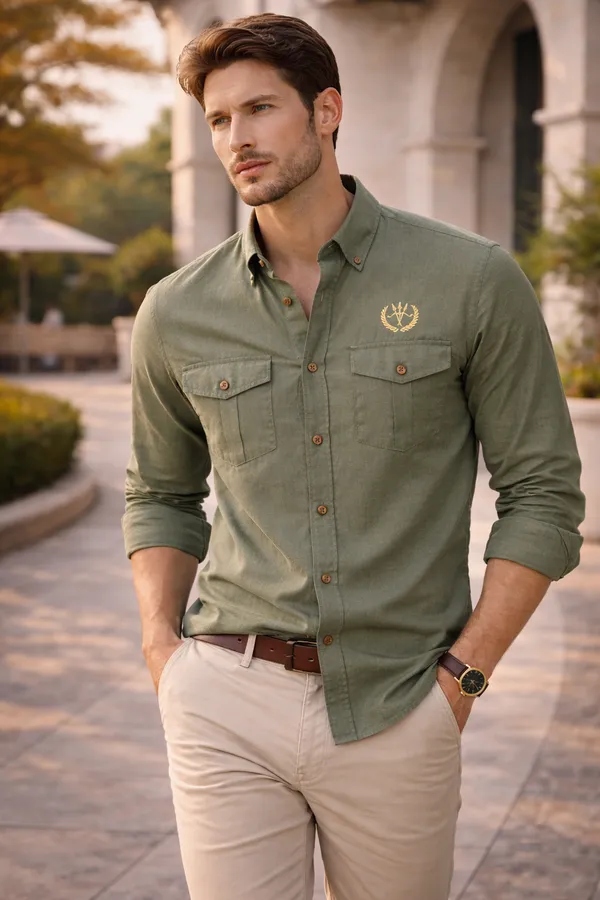 Olive_Green_Cotton_Linen_Regular_Fit_Shirt_For_Men