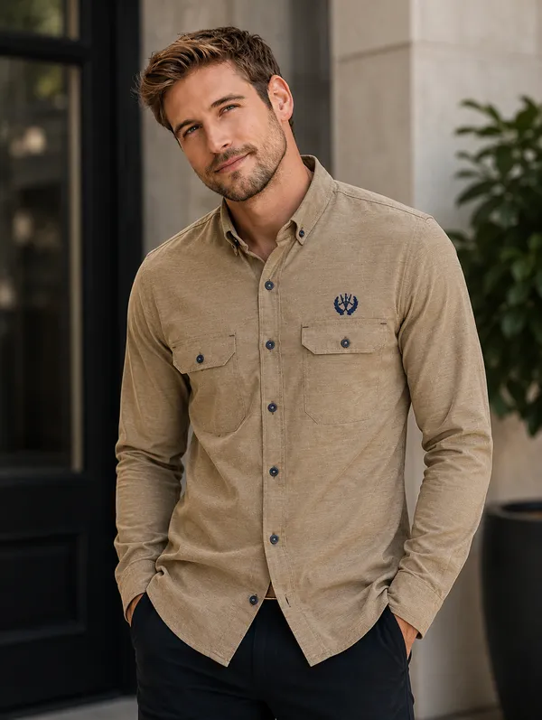 Khaki_Cotton_Linen_Regular_Fit_Shirt_For_Men