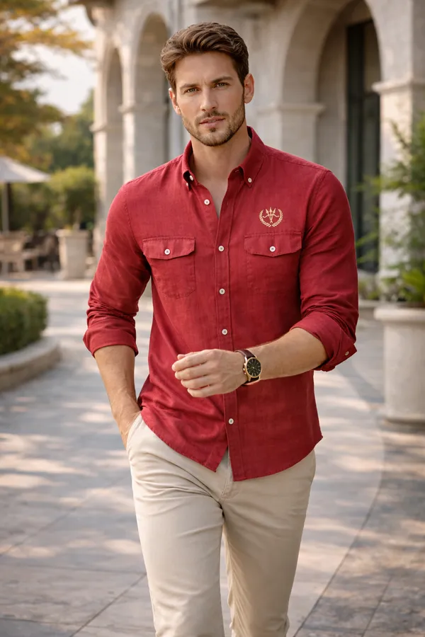 Crimson_Red_Cotton_Linen_Regular_Fit_Shirt_For_Men