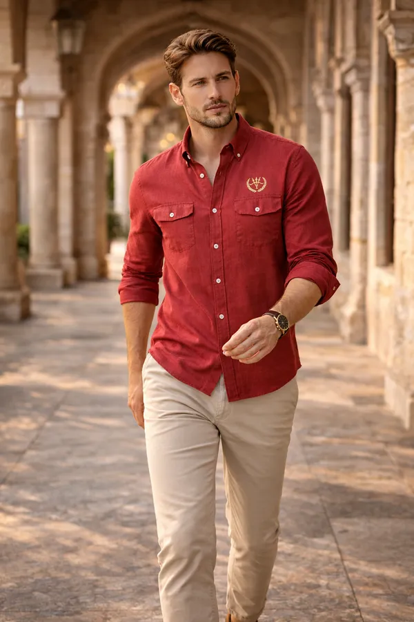 Crimson_Red_Cotton_Linen_Regular_Fit_Shirt_For_Men
