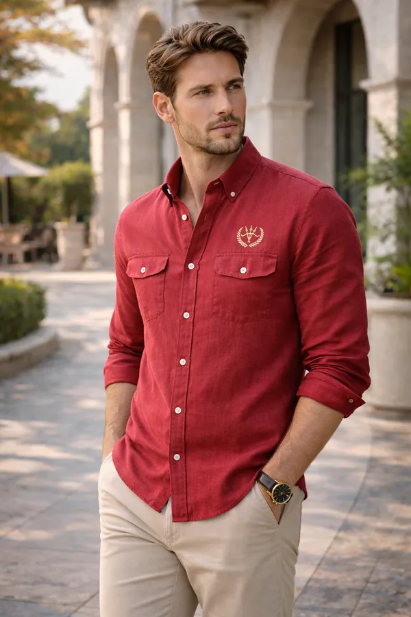 Crimson_Red_Cotton_Linen_Regular_Fit_Shirt_For_Men