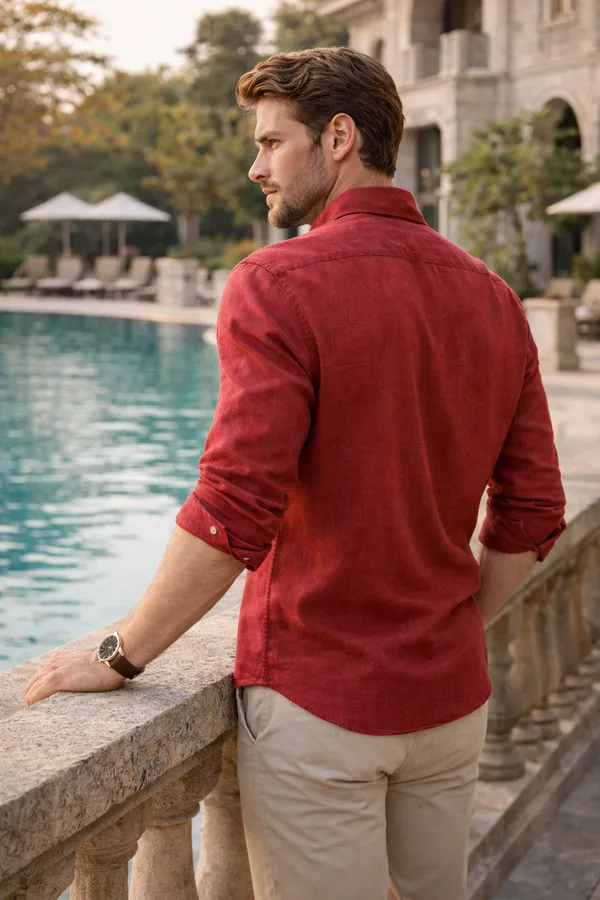 Crimson_Red_Cotton_Linen_Regular_Fit_Shirt_For_Men
