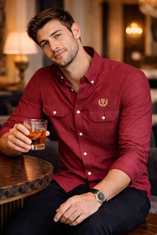 Burgundy_Cotton_Linen_Regular_Fit_Shirt_For_Men