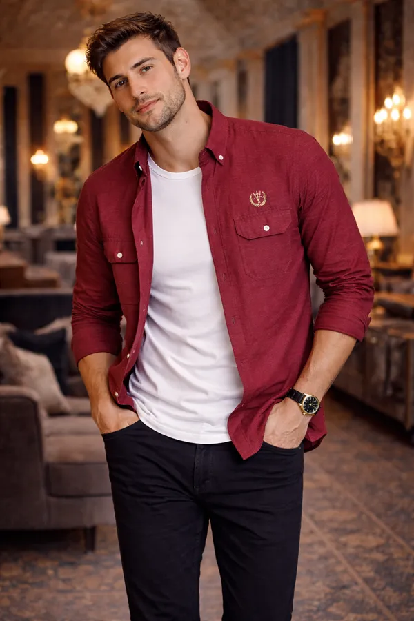 Burgundy_Cotton_Linen_Regular_Fit_Shirt_For_Men