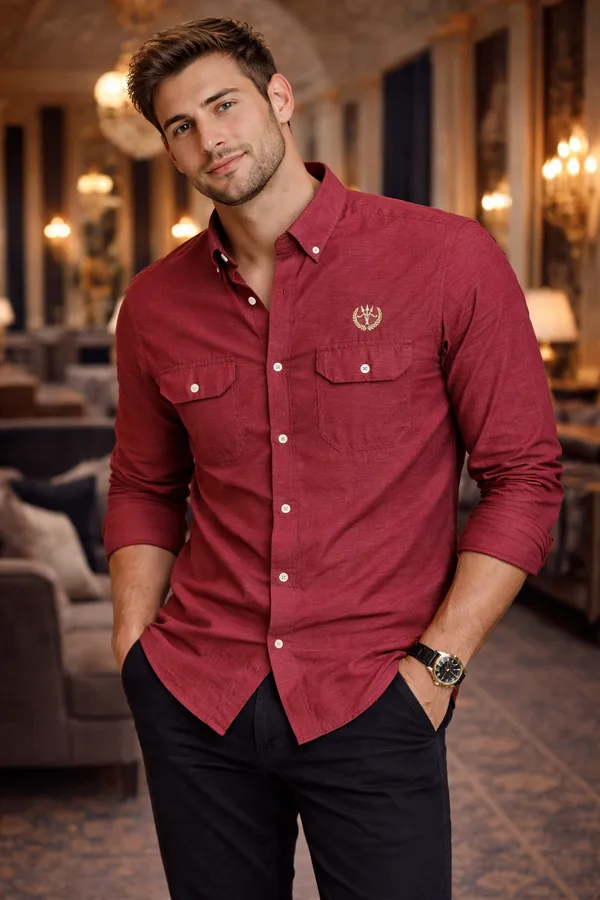 Burgundy_Cotton_Linen_Regular_Fit_Shirt_For_Men