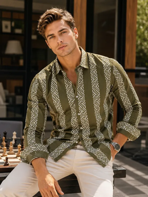Basil_Green_Cotton_Satin_Regular_Fit_Shirt_For_Men