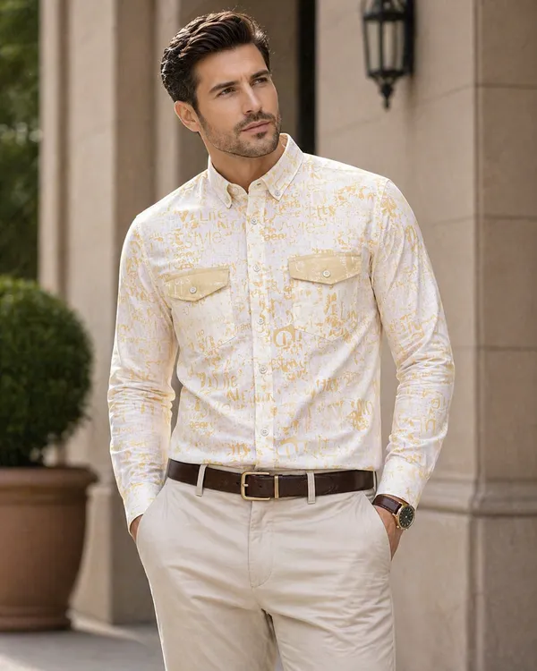 White_Printed_Cotton_Linen_Regular_Fit_Shirt_For_Men