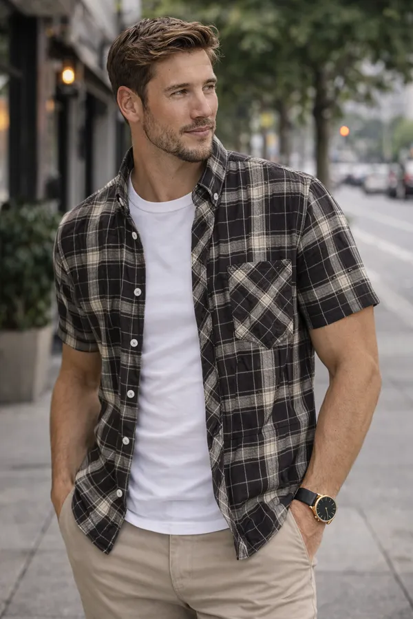 Dark_Brown_Check_Cotton_Linen_Regular_Fit_Shirt_For_Men