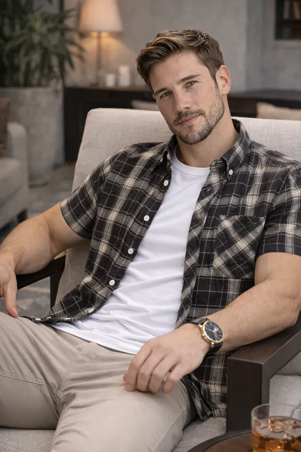 Dark_Brown_Check_Cotton_Linen_Regular_Fit_Shirt_For_Men