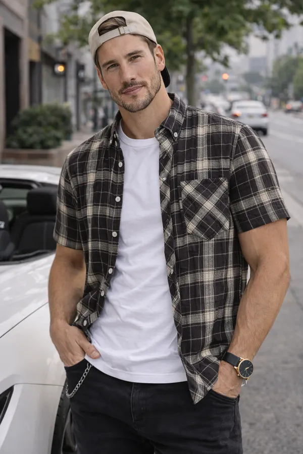 Dark_Brown_Check_Cotton_Linen_Regular_Fit_Shirt_For_Men