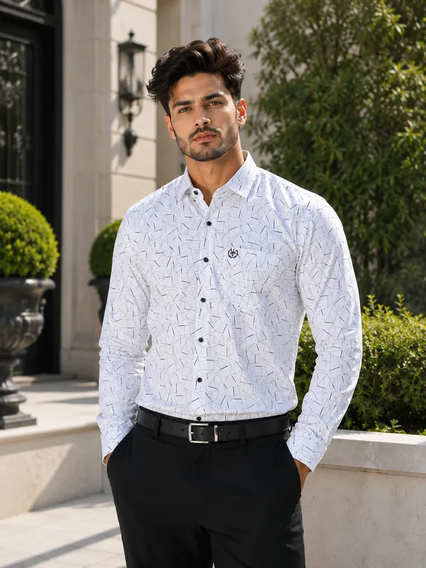 White_&_Black_Cotton_Linen_Regular_Fit_Shirt_For_Men