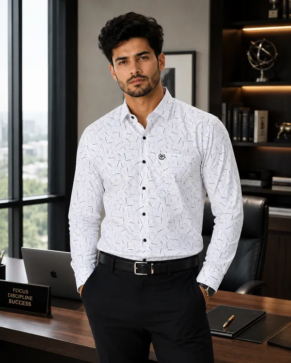 White_&_Black_Cotton_Linen_Regular_Fit_Shirt_For_Men