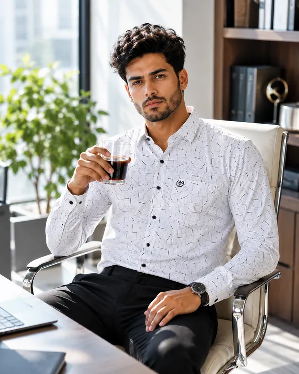 White_&_Black_Cotton_Linen_Regular_Fit_Shirt_For_Men