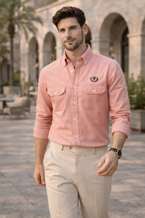 Peach_Cotton_Linen_Regular_Fit_Shirt_For_Men
