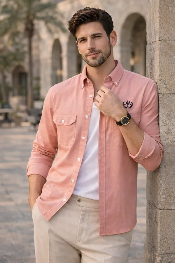 Peach_Cotton_Linen_Regular_Fit_Shirt_For_Men