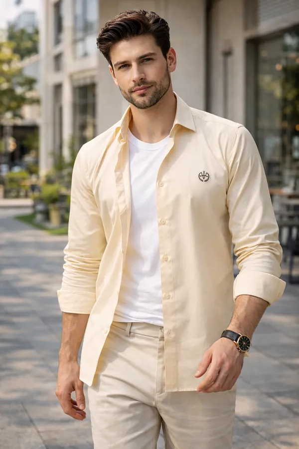 Yellow_Cotton_Slim_Fit_Shirt_For_Men