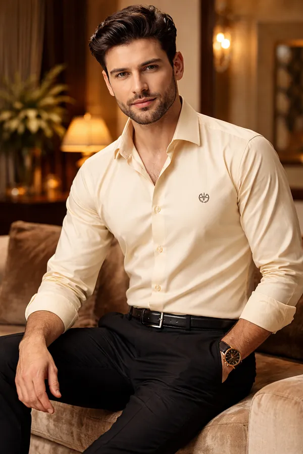 Yellow_Cotton_Slim_Fit_Shirt_For_Men