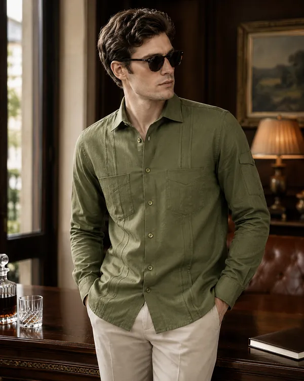 Rust_Orange_Cotton_Linen_Regular_Fit_Shirt_For_Men