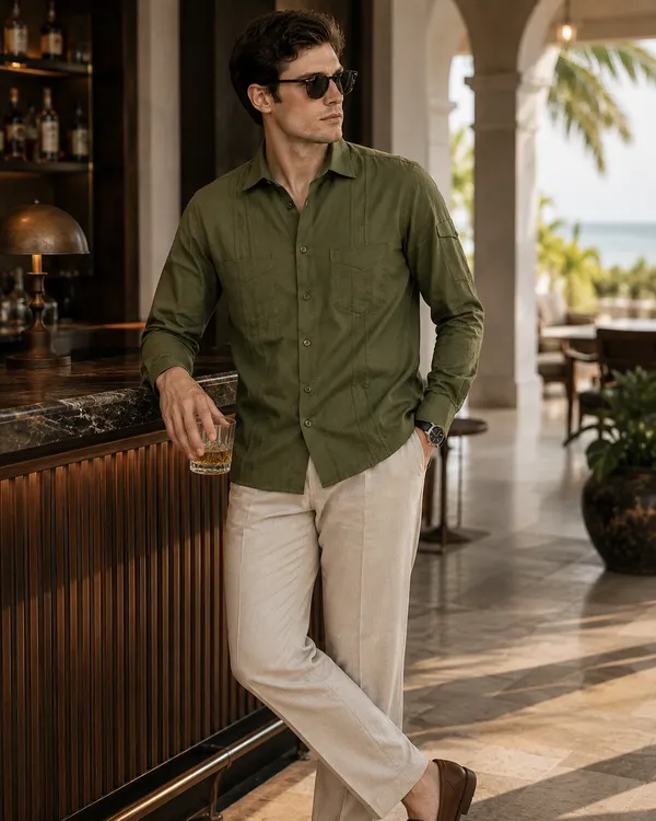 Rust_Orange_Cotton_Linen_Regular_Fit_Shirt_For_Men