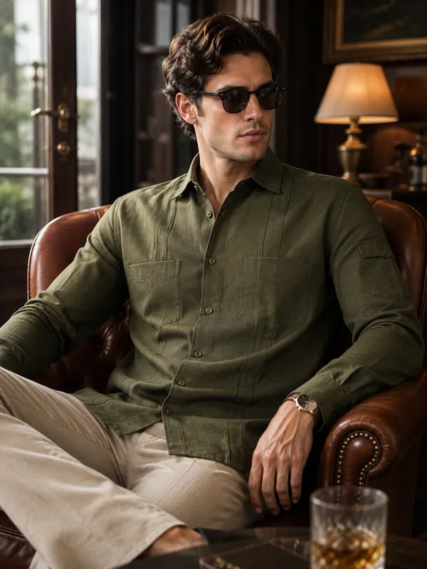 Rust_Orange_Cotton_Linen_Regular_Fit_Shirt_For_Men