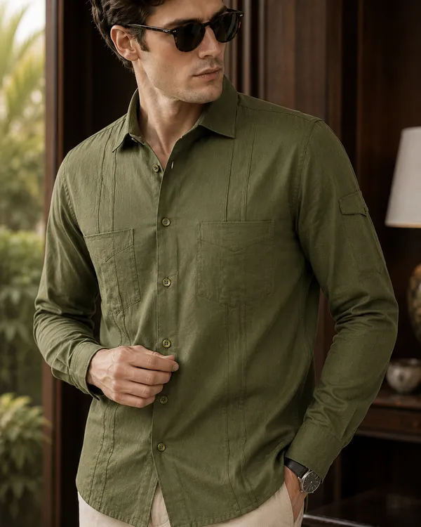 Rust_Orange_Cotton_Linen_Regular_Fit_Shirt_For_Men