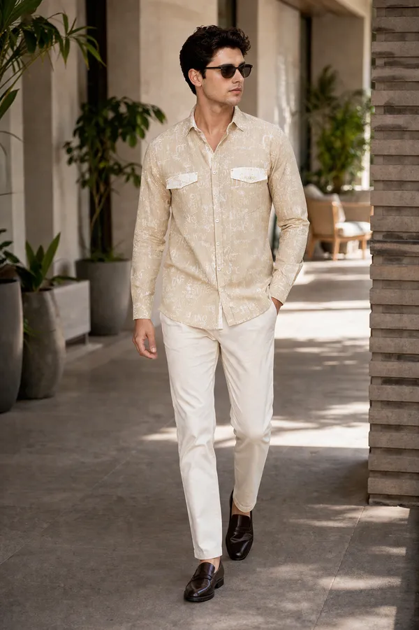 Beige_Printed_Cotton_Linen_Regular_Fit_Shirt_For_Men