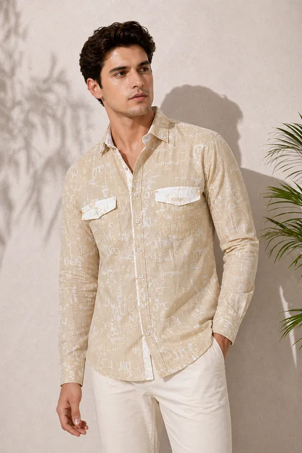 Beige_Printed_Cotton_Linen_Regular_Fit_Shirt_For_Men