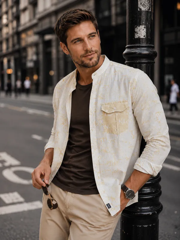 Pastel_Yellow_Striped_Cotton_Linen_Mandarin_Collar_Shirt_For_Men