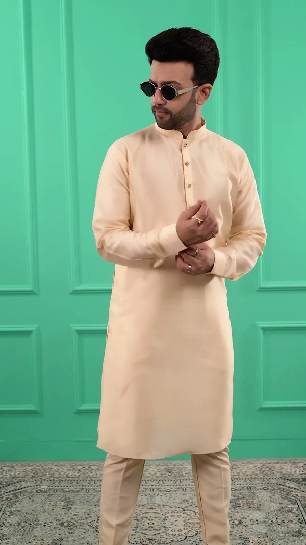 Men_Phorn_Light_Gold-Toned_Regular_Dupion_Silk_Kurta_With_Pajamas