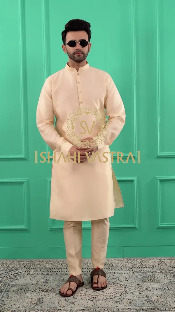Men_Phorn_Light_Gold-Toned_Regular_Dupion_Silk_Kurta_With_Pajamas