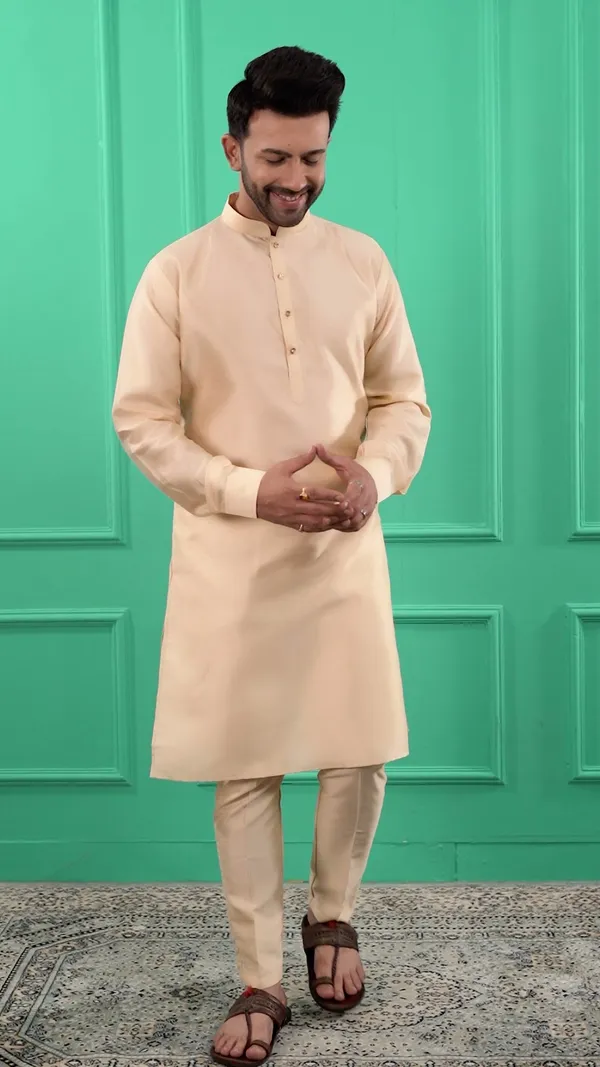 Men_Phorn_Light_Gold-Toned_Regular_Dupion_Silk_Kurta_With_Pajamas