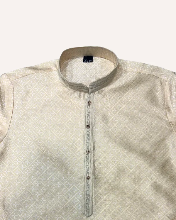 Embroidered_Stand-Collar_Beige_Woven_Kurta