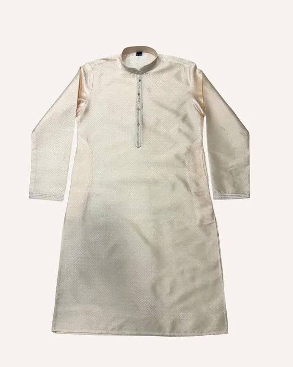 Embroidered_Stand-Collar_Beige_Woven_Kurta
