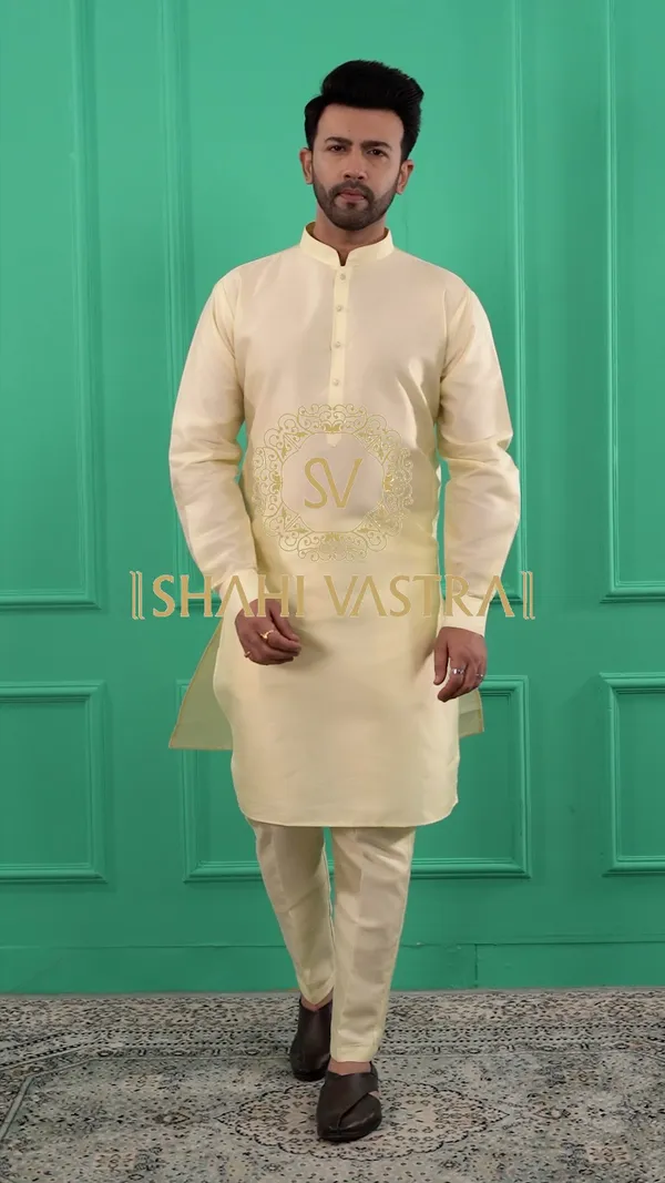 Men_Pale_Yellow_Dupion_Silk_Solid_Straight_Kurta_with_Pajamas