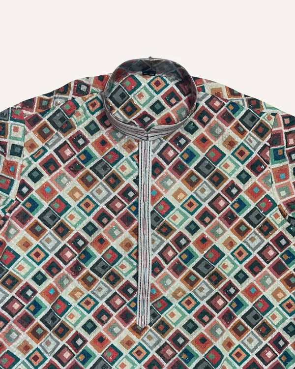 Multicolour_Cotton_Intricate_Ikat_Diamond_Pattern_Kurta_For_Men