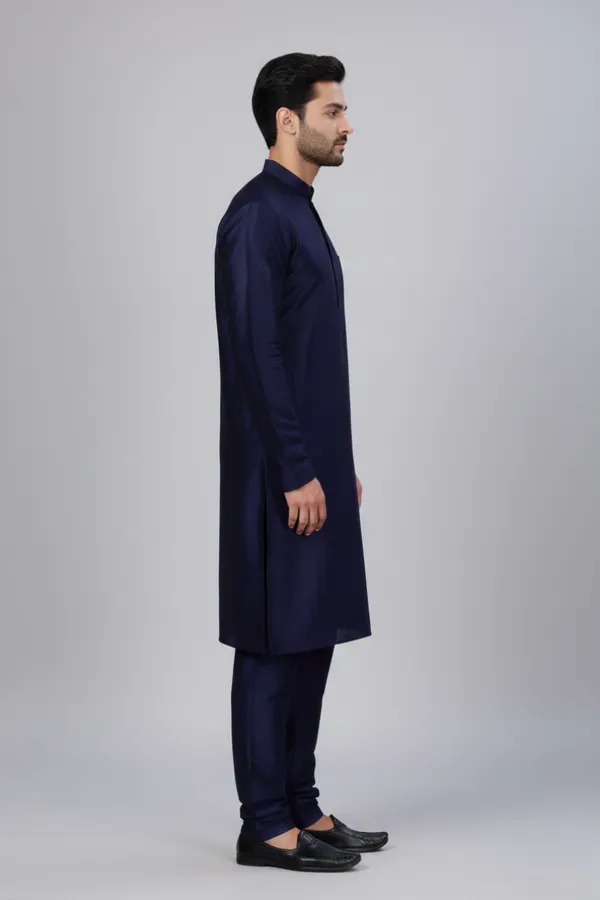 Men_Navy_Blue_Solid_Dupion_Silk_Straight_Kurta_with_Churidar
