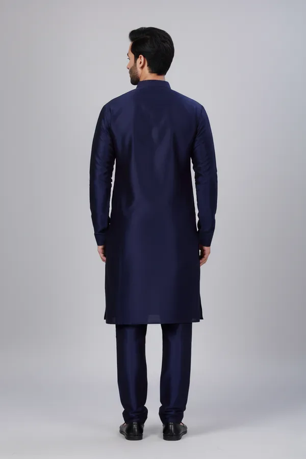Men_Navy_Blue_Solid_Dupion_Silk_Straight_Kurta_with_Churidar