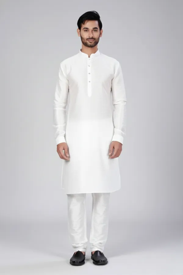 Men_White_Solid_Dupion_Silk_Straight_Kurta_With_Pajamas