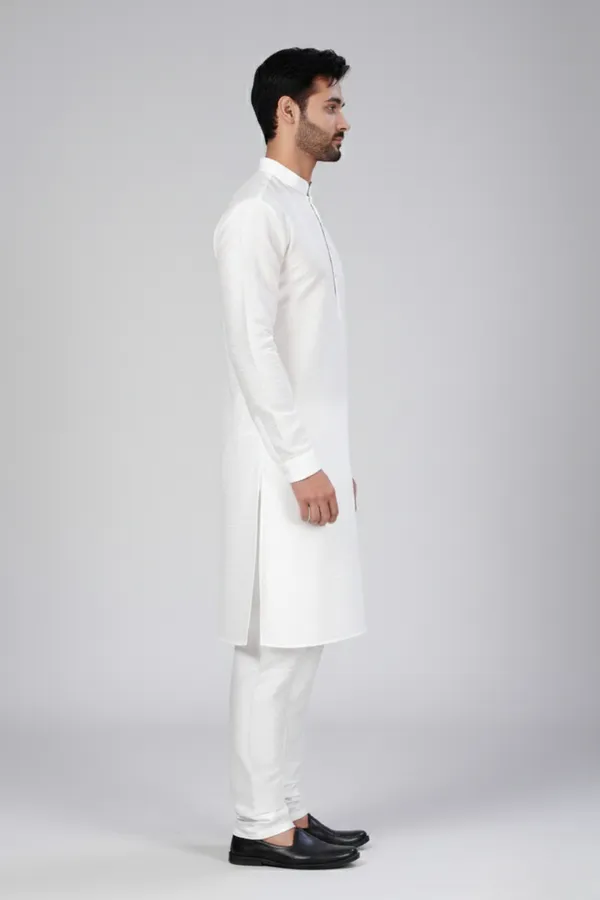 Men_White_Solid_Dupion_Silk_Straight_Kurta_With_Pajamas