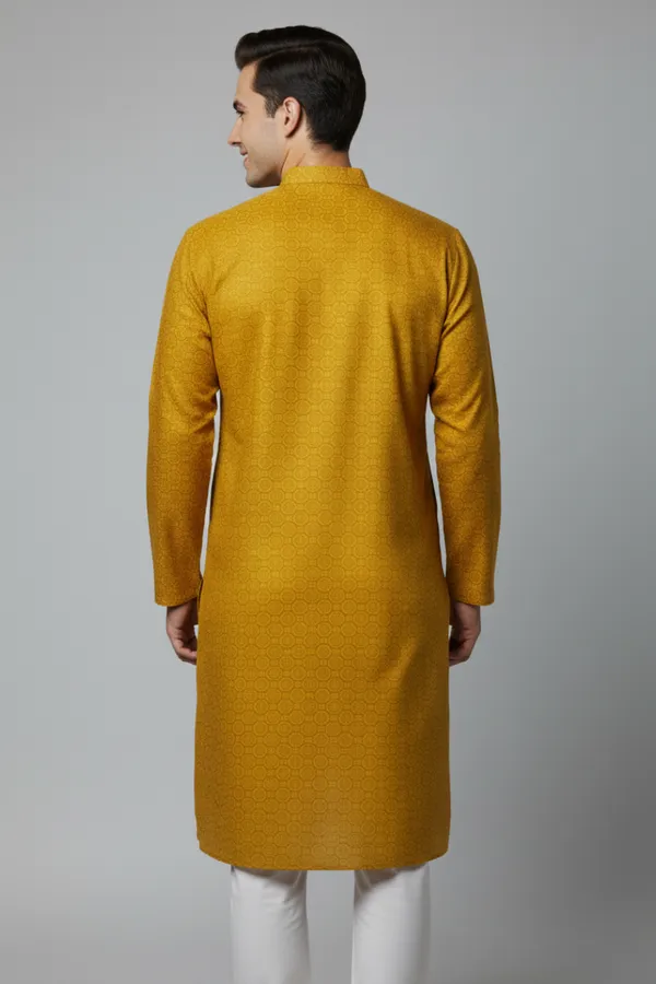 Men's_Mustard_Yellow_Geometric_Printed_Cotton_Kurta