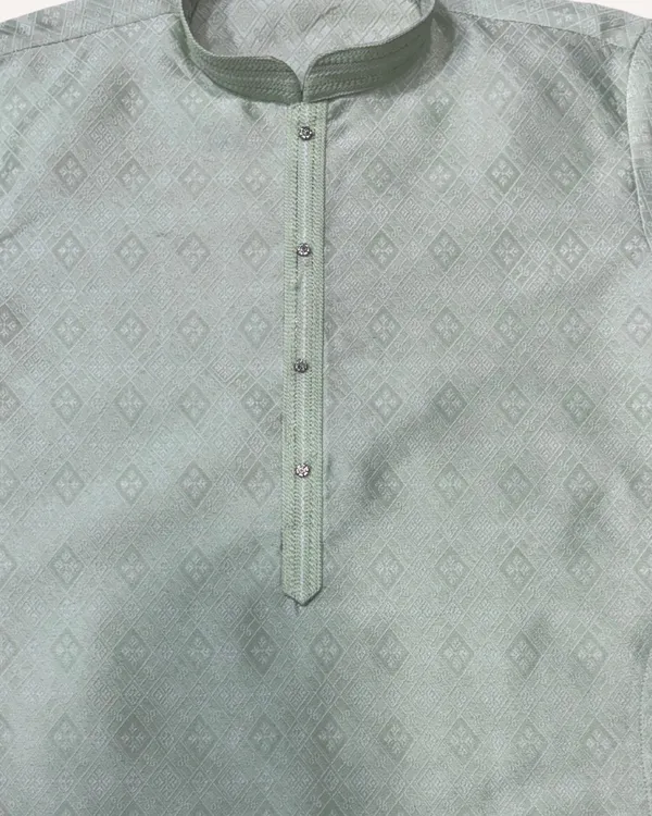 Mint_Green_Self-Design_Nehru_Collar_Kurta_Set