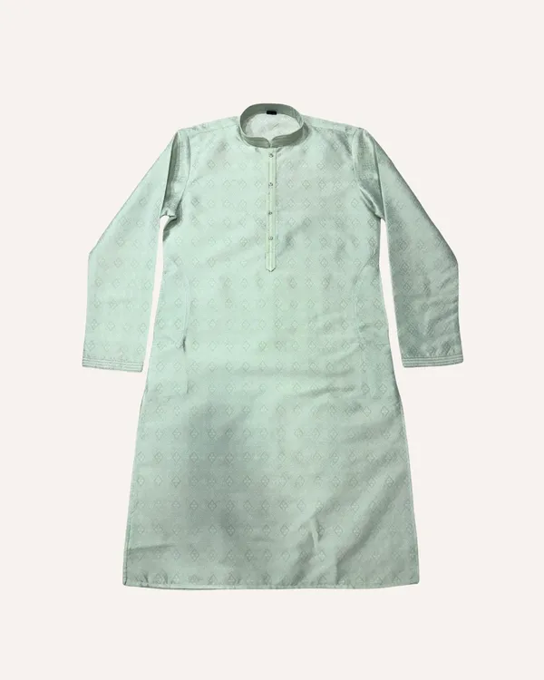 Mint_Green_Self-Design_Nehru_Collar_Kurta_Set
