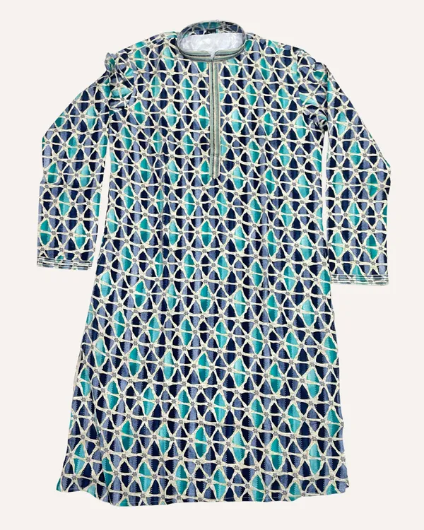 Blue_Cotton_Teal_&_Indigo_Woven_Chevron_Kurta_For_Men