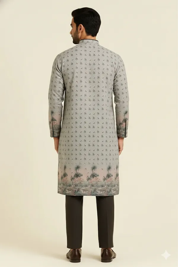 Grey_Cotton_Small_Motif_Kurta_With_Border_Print_For_Men