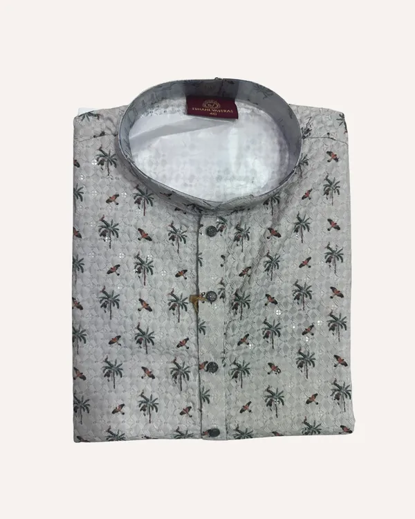 Grey_Cotton_Small_Motif_Kurta_With_Border_Print_For_Men