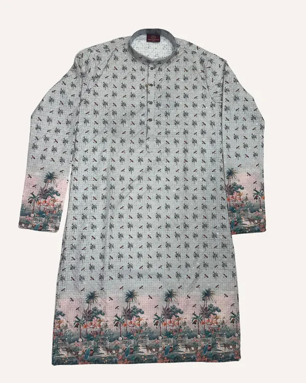 Grey_Cotton_Small_Motif_Kurta_With_Border_Print_For_Men
