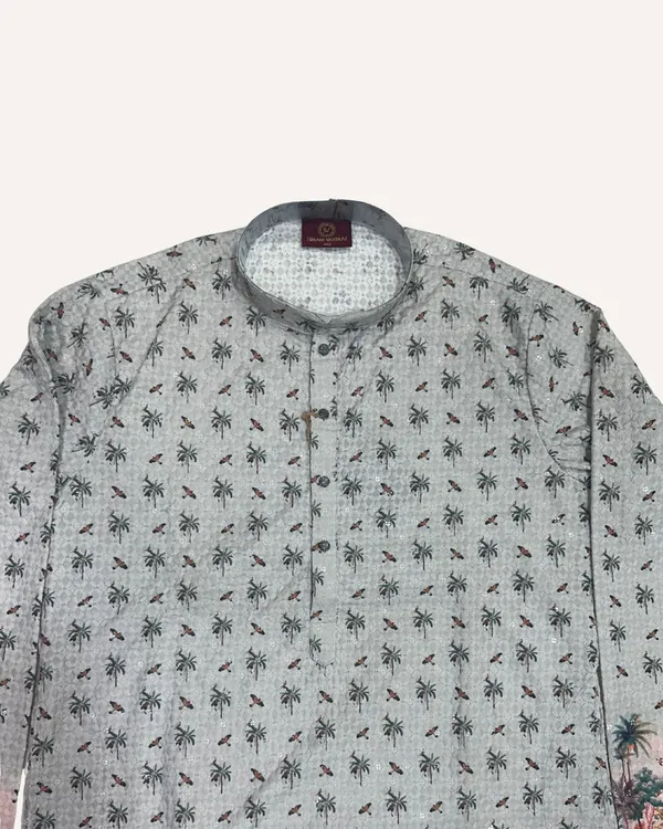 Grey_Cotton_Small_Motif_Kurta_With_Border_Print_For_Men
