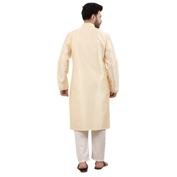 Embroidered_Stand-Collar_Beige_Woven_Kurta