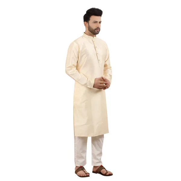 Embroidered_Stand-Collar_Beige_Woven_Kurta